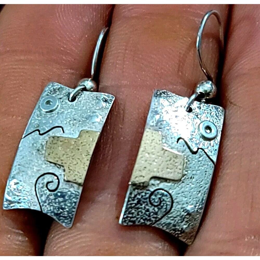 Handmadr Silver And Gold Abstract Drop Earrings 925